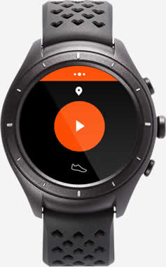 Image of the Android Wear 2.0 watch displaying the record screen.